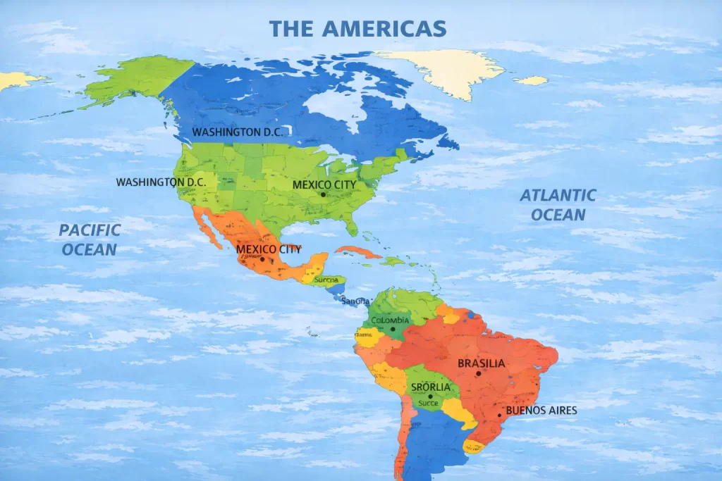 Amerika ülkeleri ve başkentleri haritası