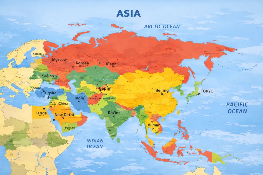 Asya ülkeleri ve başkentleri haritası