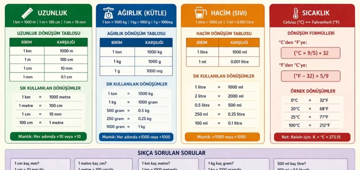 ölçü birimi dönüşümleri sonuçları