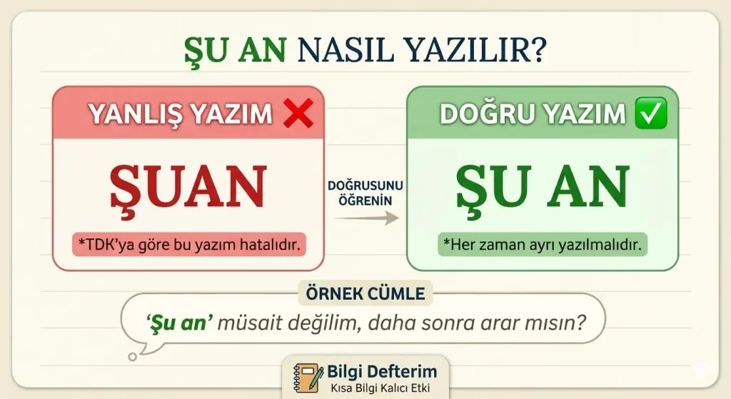 Şu an nasıl yazılır? TDK doğru yazımı infografiği