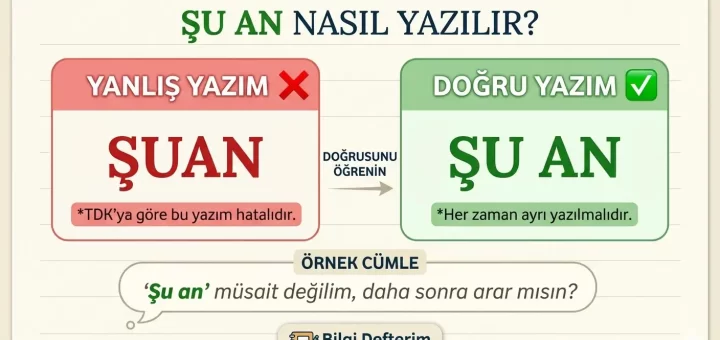 Şu an nasıl yazılır TDK doğru yazımı infografiği